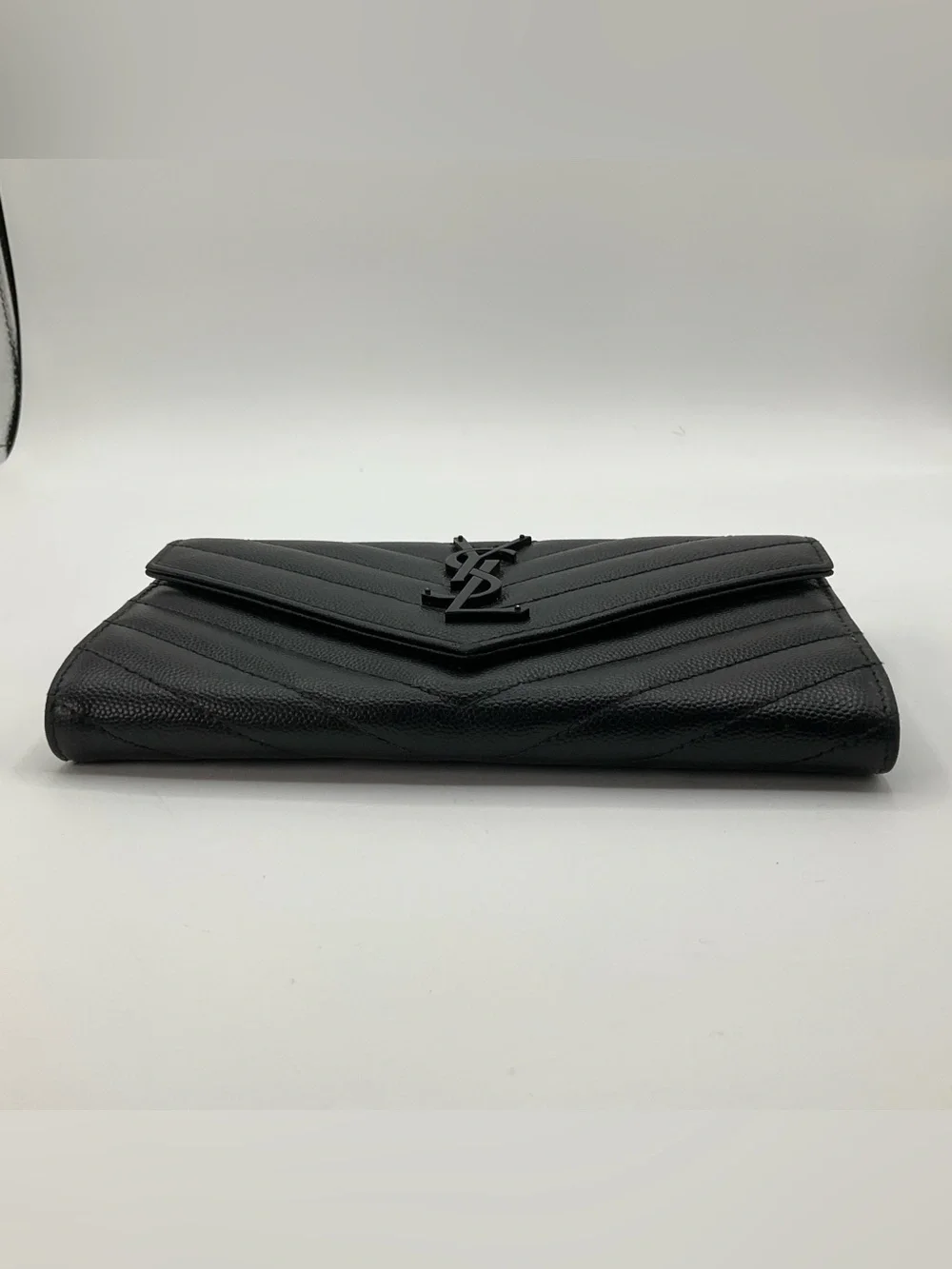 Saint Laurent YSL Cassandra Matrasse Black Quilted Chevron Envelope Wallet
